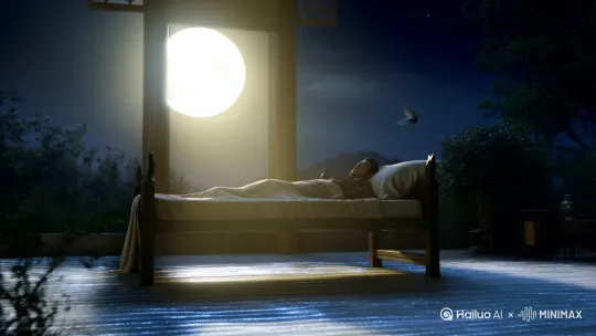 《静夜思》
唐·李白
床前明月光，疑是地上霜。
举头望明月，低头思故乡 by Hailuo AI Video Generator