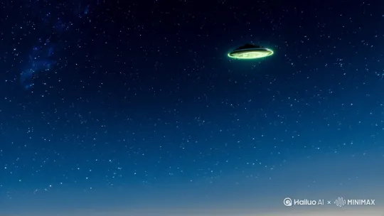 一只ufo飞碟在明亮的夜空中缓慢移动 by Hailuo AI Video Generator