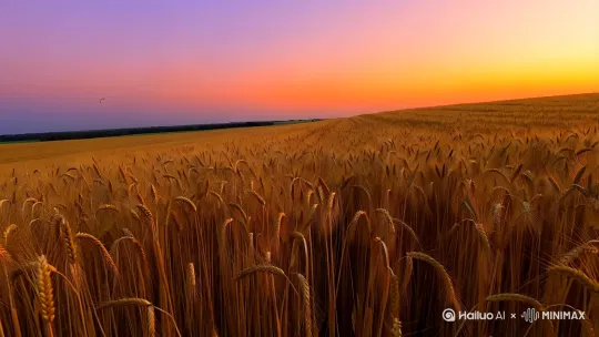 我在麦田里看夕阳西下 by Hailuo AI Video Generator