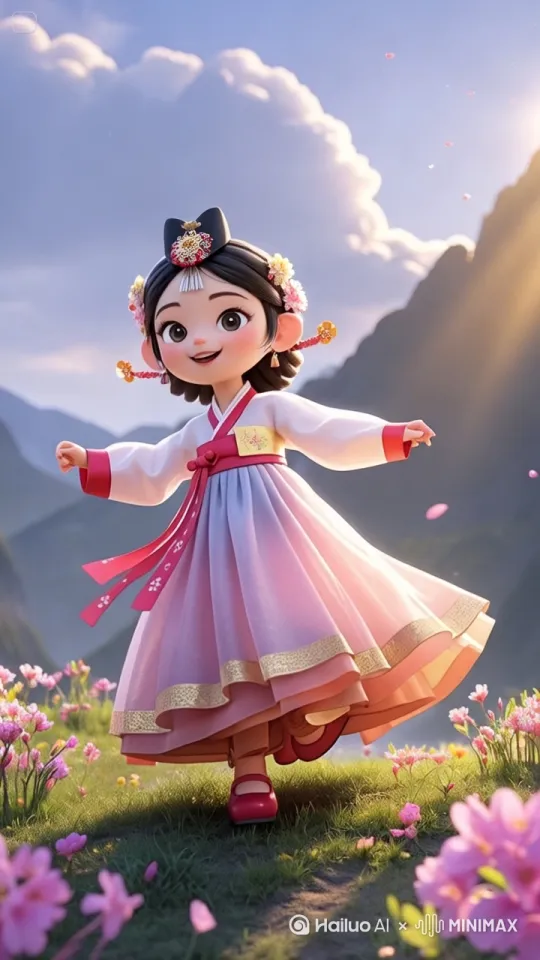 朝鲜族舞蹈动作，欢快起舞 by Hailuo AI Video Generator
