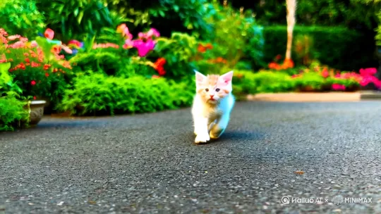 唯美的背景，一只可爱的小猫咪朝着我跑过来。
镜头推进近距离展现小猫咪的脸部，小猫的脸圆圆的真实写照 by Hailuo AI Video Generator