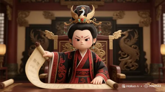 人物很生气说话，手一直摆弄手里的画卷 by Hailuo AI Video Generator