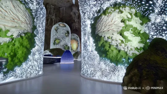 **项目核心**：以「岩层记忆库」为概念，打造全球首个可交互的地质艺术栖息地，突破传统民宿的空间静态局限，实现建筑、生态与人类的动态共生。  

**核心亮点**：  
- **地质元宇宙界面**：电容感应岩壁+纳米投影，触碰即唤醒寒武纪至未来生态幻境，NASA 3D打印技术复刻全球标志性岩层；  
- **自主进化建筑体**：矿物电解沉积技术让客人操控钟乳石生长，菌丝穹顶自动修复裂隙形成生命肌理；  
- **分形洞穴算法**：激光烧结曼德博罗分形曲面，微观岩纹嵌套宏观洞穴，玄武岩纤维家具智能贴合人体；  
- **碳迹转化艺术**：实时将碳排放数据雕刻为公共壁画，扫码获取地质NFT数字藏品；  
- **跨维体验场景**：量子点岩壁剧场0.1秒切换全息历史，岩层微量元素分子料理重塑五感认知。  

**技术突破**：透地雷达AI切割岩体、石墨烯温控系统降耗67%、微型地震模拟地壳运动，实现科技极客与艺术文青的双重吸引力。定位“地质艺术超级实验场”，目标成为全球野奢旅行与科学跨界的地标IP。  
[推进,上升] by Hailuo AI Video Generator