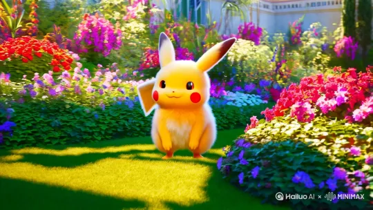 在漂亮的花园里毛茸茸的雷丘 by Hailuo AI Video Generator