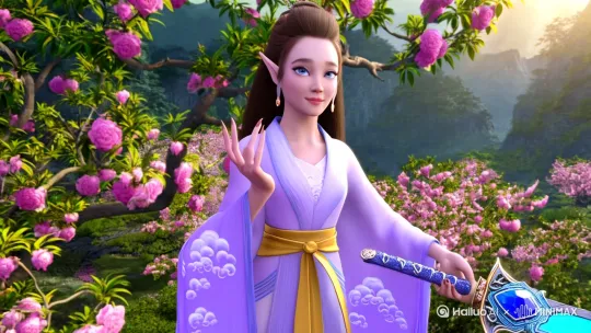 古代仙女容貌绝美，肌肤胜雪，眉目如画，一双明眸清澈灵动，长长的睫毛微微颤动。她身着一袭淡紫色的古装，衣袂飘飘，上面绣着精美的云纹图案。腰间系着一条金色丝带，更显得身姿婀娜。她手中的剑造型精巧，剑身细长且锋利，剑柄上镶嵌着一颗蓝色的宝石，在阳光下闪烁着冷冽的光芒。周围的环境是漫山遍野的桃花和杜鹃花，花瓣随风飘落，漫天飞舞，仿佛置身于花的海洋之中。微风轻拂，桃花枝轻轻摇曳，为这幅画面增添了几分诗意与浪漫。她在舞剑的时候就更加惊艳。只见她手持长剑，轻盈地腾空而起，剑光如同流星划过天际，在空中划出一道道优美的弧线。她的身姿矫健而灵动，剑随身走，身随剑转，每一个动作都流畅自然，充满了力量与美感。那漫山的桃花和杜鹃花似乎也被她的剑气所吸引，花瓣纷纷向她飞来，在她身边环绕，就像为她披上了一件绚丽的花衣。整个画面宛如仙境一般，让人陶醉其中。
开场运镜
【无人机全景俯拍】云雾缭绕的桃花山巅，一袭淡紫古装的身影在花海中若隐若现（参考无人机视角）。镜头以0.5秒/圈的速率缓慢横移，展现漫山遍野的杜鹃与桃瓣被剑气激荡成漩涡状升腾。

主体动作运镜

1. 剑尖特写转场
【推镜+呼吸感跟焦】从飘落的花瓣特写（f/1.8大光圈虚化背景）急速推至剑尖刺入花瓣的0.3秒定格，镜头轻微晃动模拟呼吸频率，展现"形未动、神先领"的古典韵律。

2. 云手剑花组合
【360°环绕跟拍】镜头以1.5米半径环绕舞者，同步其"平圆→立圆→八字圆"的剑路轨迹（参考空间意识）。当剑锋划出"风卷残云"式立圆时，镜头同步做逆向旋转强化视觉张力。

3. 腾空劈剑高潮
【低角度仰拍+动态模糊】15°俯角捕捉仙女腾空瞬间，剑身寒光在逆光中拉出0.8米残影。采用GoPro 240fps升格拍摄，慢动作展现剑尖颤动时带动的桃瓣流体轨迹。

细节强化运镜

• 手腕特写：【微距+焦点呼吸】剑柄镶嵌的蓝宝石在挥动中折射七彩光斑，焦点从宝石过渡到舞者绷紧的腕部肌腱，展现"梢节起、根节追"的力量传导。

• 落花意象：【轨道侧移+花瓣引导线】沿舞者扬袖方向铺设花瓣飘落路径，轨道车以0.25m/s速度与剑锋移动同步，形成"剑引花动"的视觉韵律。

收尾运镜
【希区柯克变焦+渐隐】在"罢如江海凝清光"的收势瞬间，镜头以2%每秒的变焦速率压缩空间，同时做0.5秒的垂直下摇，最终定格在剑尖滴落的露珠倒影中，倒影里隐约浮现仙女虚影。 by Hailuo AI Video Generator
