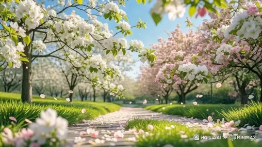 微风吹过，枝头摇动，花瓣飘落，唯美浪漫 by Hailuo AI Video Generator
