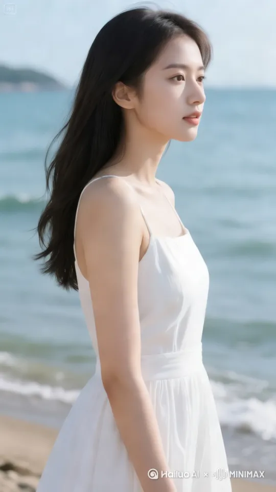[右移,跟随]浪花翻腾，自然逼真，流畅无瑕疵，高级摄影，运镜，一镜到底动态真实一位高颜值美女，穿着白色连衣裙，在海边，正面照，中远镜拍摄走路。动态连贯，动态符合逻辑，无瑕疵，无变形，符合自然规律，一镜到底。背景自然动态，真实自然。专业级摄影作品，专业级电影光效，大师级作品。高饱和度，高对比度，高锐化度，高帧率，流畅自然，超高清摄影作品，超高清画质，史诗级摄影 by Hailuo AI Video Generator