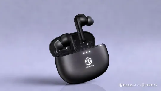 场景构建:无线耳机电影级产品展示/全息空间悬浮/发光粒子轨迹/霓虹紫青色系/8K材质特写/平滑环绕运镜/虚幻5渲染 产品动态:耳机360°磁悬浮旋转/慢动作触控表面展示/动态光束轮廓追踪/电影级焦点切换/24帧运动模糊/OC渲染品质 技术参数:8K分辨率/10bit色深/电影级调色/16:9画幅/24帧动态模糊/深度图渲染/光线追踪反射/降噪输出/ProRes格式 风格混合:开场镜头(0-3秒)
"Extreme close-up of charging case opening in slow motion, glowing particles flowing out from the gap, cinematic shallow depth of field, studio lighting with soft shadows, 120fps interpolated to 24fps"
功能展示(5-8秒)
"Split-screen animation showing noise cancellation waveform visualization on left, 3D cross-section of earbud driver unit on right, data overlay with floating spec text"
结尾CTA(10-12秒)
"Dynamic logo reveal with golden ratio spiral animation, gradient background morphing from purple to black, call-to-action button with hover effect" by Hailuo AI Video Generator