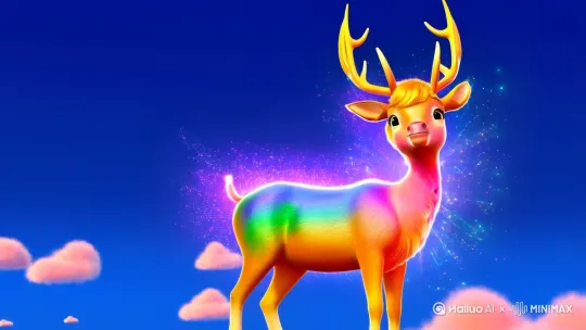 [跟随,晃动]蓝色天空彩云飘，七色彩🦌变身仙童 by Hailuo AI Video Generator