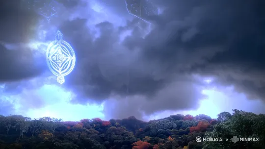夏沐·霓虹舞**（02:31-05:00）  
- **视觉焦点**：延时摄影展现积雨云聚散轮回  
- **动态细节**：  
  ▸ 雷暴云团中植入道教符纹状闪电特效（半透明处理）  
  ▸ 雨后双彩虹与佛光现象叠加，配合箜篌滑音制造视觉震颤  
  ▸ 红外热成像技术呈现云雾蒸腾的热力轨迹  
- **转场玄机**：彩虹桥尽头浮现秋月 by Hailuo AI Video Generator