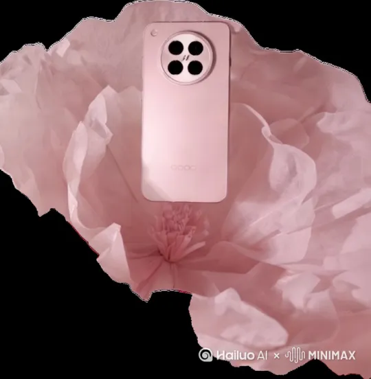 花慢慢绽放，中间的手机出现，然后手机轻盈地滑落到樱花花瓣中，有几颗水珠滴落在手机上面 by Hailuo AI Video Generator