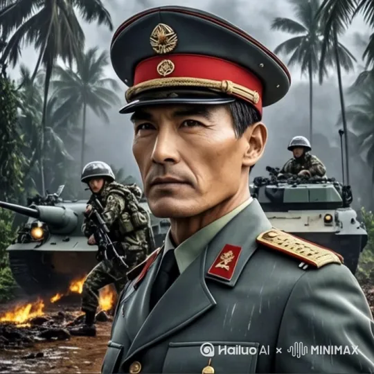 接到上级命令，我们野狼战队要回宿营地休整，路过热带雨林。在装甲战车的掩护下，我们踩着泥泞的道路，在森林中穿行！战火纷飞，有一群特殊的战友为我们开路！他们就是被我们驯化的猛虎，野狼！一路上浩浩荡荡，势如破竹。 by Hailuo AI Video Generator