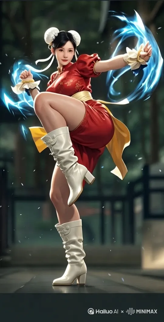 人物左腿踢出水平，然后出右拳 by Hailuo AI Video Generator