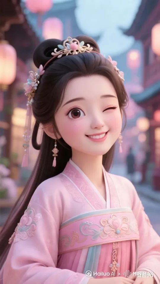 一片花林，穿着粉色衣裳的古装，在林中泡功夫茶。 by Hailuo AI Video Generator