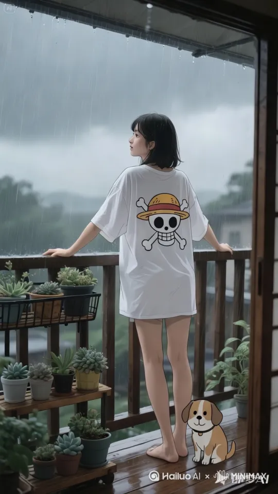 小猫在动。外面下着暴雨。明显感到有雨珠出现。高清。画面不要变形。 by Hailuo AI Video Generator