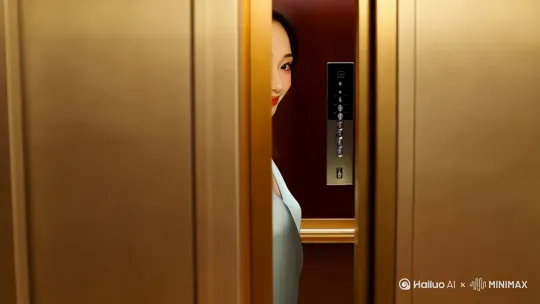 4 中景 电梯“叮”的一声到达，门缓缓打开，电梯内部灯光温暖。美女嘴角微微上扬，露出一丝微笑，迈步走进电梯，转身面向电梯门（电梯门关闭）。她伸手在电梯按钮面板上按下自己家所在楼层的按钮，按钮亮起。 无 8s 电梯门打开声，轻微的衣物摩擦声，按钮按下声 固定镜头，从电梯内部斜前方拍摄美女进出电梯及按按钮  by Hailuo AI Video Generator