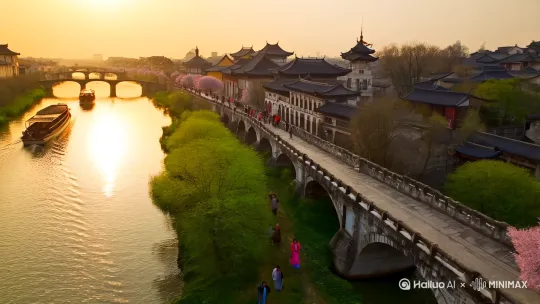 完成一部阳春三月下扬州的视频 by Hailuo AI Video Generator