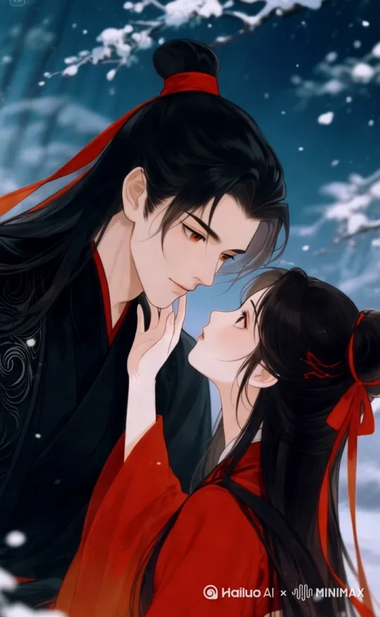 男主身上发光虚化，女主手渐渐抬上他的脸，眼泪流下，画面飘雪[左移,推进,右摇] by Hailuo AI Video Generator