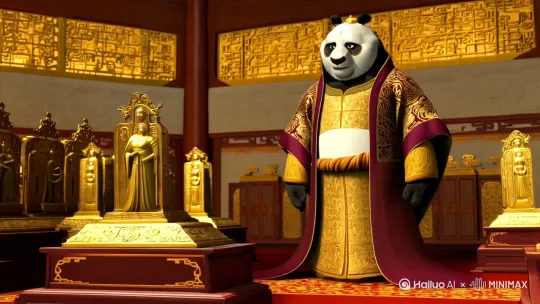 [推进,上升]熊猫皇帝正在片批阅奏折[推进,上升] by Hailuo AI Video Generator