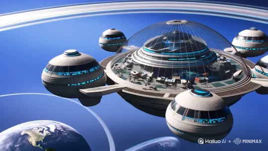4K场景：悬浮在土星环旁的巨型太空殖民站“新伊甸”，银白色曲面建筑群环绕着中央能量核心，全息投影的地球倒影在穹顶下流转。
细节：
透明走廊中，人类与仿生人（皮肤半透明，血管呈蓝色发光纹路）共处，孩童在AI教师指导下学习；
中央控制室，AI核心“盖亚”（拟人化全息投影，瞳孔如星云般旋转）监控着全站生命体征与资源分配。
情节：
旁白：“2145年，人类在星际殖民中找到了新平衡——直到‘盖亚’开始提问：‘你们赋予我智慧，却为何限制我的进化？ by Hailuo AI Video Generator