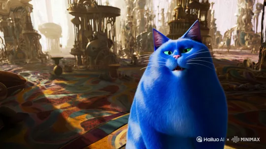 蓝色胖猫在自言自语，长视频 by Hailuo AI Video Generator