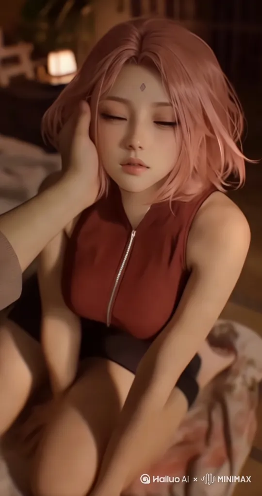 抚摸人物脸部，3D 特效，真实感，实时渲染，跟踪面部，脸部湿化 by Hailuo AI Video Generator