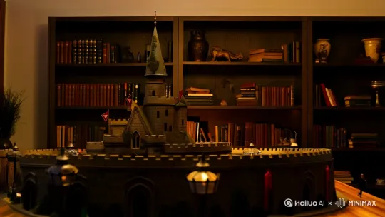 AI友好型提示词
 
创作主题：中世纪古堡风格迷你城市与现代家居的奇幻对比场景
输出要求：10秒高清短视频，支持1080p或4K分辨率，MP4/MOV格式，帧率60fps，画面稳定无抖动，无剪辑痕迹
 
1. 核心场景构建
 
空间定位：
 
- 主场景：现代家居环境中的木质书架（深胡桃色，摆放复古书籍与摆件）
 
- 焦点区域：书架底层左侧角落，摆放中世纪风格迷你城市模型，占据画面2/3视觉中心
 
- 光影设定：
▶ 全局环境光：低亮度冷白光（色温4000K），仅照亮书架边缘
▶ 核心光源：迷你城市内部暖色调霓虹灯（色温2500K），橙红色/琥珀色为主，局部点缀深蓝色
▶ 阴影处理：书架与家具投射柔和阴影，暗部保留5%细节
 
2. 主体对象参数
 
中世纪迷你城市：
 
- 建筑细节：
✓ 古堡：哥特式尖顶（高度占画面1/4），石砌墙面带青苔纹理，塔楼悬挂发光符文旗帜
✓ 城墙：带箭垛的环形石墙，城门安装蒸汽朋克风格金属门栓
✓ 街道：凹凸不平的石板路，两侧立有镶嵌霓虹灯带的路灯
 
- 动态元素：
✓ 蒸汽马车：黄铜色机械马车，烟囱冒出半透明烟雾，车轮带运动模糊（强度50%）
✓ 微型行人：8-10个角色，身着中世纪服饰，手持发光灯笼，行走速度0.5m/s，自然摆动关节
✓ 未来彩蛋：城墙角落隐藏小型悬浮无人机（蓝色发光轮廓），每3秒闪烁一次
 
3. 镜头运动脚本
 
表格
  
时间轴 运镜方式 镜头参数 画面重点 
0-2s 全景→特写推近 焦距从24mm→85mm，光圈f/2.8 从书架全景聚焦至迷你城市 
2-7s 360°环绕+上下俯仰 保持f/2.2，焦点锁定古堡尖顶 展示城墙、马车、行人动态 
7-10s 缓慢拉远+轻微旋转 焦距从85mm→24mm，光圈f/4 回归书架全景，突出对比感 
 
4. 视觉特效参数
 
- 材质渲染：
✅ 砖石：PBR材质，粗糙度0.6，反射率0.15
✅ 霓虹灯：自发光强度800cd/m²，边缘添加10px高斯模糊
 
- 动态特效：
🔸 灯光粒子：橙色半透明粒子，每秒生成20个，生命周期0.8秒
🔸 运动模糊：马车与行人设置方向模糊（角度与运动方向一致，强度4px）
 
5. 音频设计
 
- 背景音轨：
➤ 左声道：中世纪环境音（0.3音量）- 马蹄声、风声、远处钟鸣
➤ 右声道：现代家居音（0.1音量）- 空调嗡鸣、书本翻动微响
 
- 特效音：
🔔 马车铃铛声（间隔1.5秒触发，音量0.5）
🔦 霓虹灯电流声（持续低频音效，音量0.2）
 
6. 色彩管理
 
- 初始画面：冷色调（青色占比60%，饱和度30%）
 
- 高潮阶段：暖色调主导（橙色占比70%，饱和度65%）
 
- 色彩过渡：镜头推进时，通过LUT渐变实现冷暖转换（持续时间3秒）
 
核心创作目标：通过精确的光影对比、动态元素参数控制和电影级镜头运动，在10秒内构建出充满维度冲突的奇幻微缩世界，强化“现实与异世界”的视觉冲击力。 by Hailuo AI Video Generator