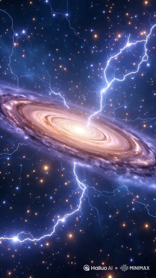 镜头[右移,左摇,跟随]快速推进，穿越星云。星云围绕中心点旋转，流星降落，星光闪耀。 by Hailuo AI Video Generator