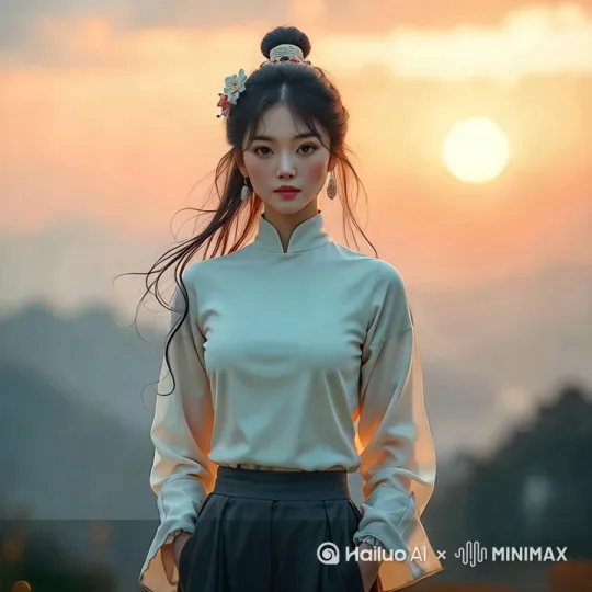 微风吹拂发丝，表情不变向左看，慢慢拉近特写 by Hailuo AI Video Generator