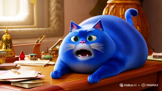 一直蓝色的胖猫趴在课桌上哭泣 一边哭泣一边祈求高铁12306给我票 by Hailuo AI Video Generator