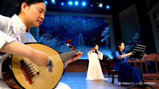 穿越千年的韵律
宫商角徵羽奏响华夏诗篇，琵琶弦上落星河，笛音吹散千年霜雪。当古词新唱，传统乐器邂逅现代编曲，一场跨越时空的音乐对话就此展开。每一个音符，都是历史长河中的璀璨明珠，带您沉浸东方美学的诗意画卷。[推出,上升,下摇] by Hailuo AI Video Generator