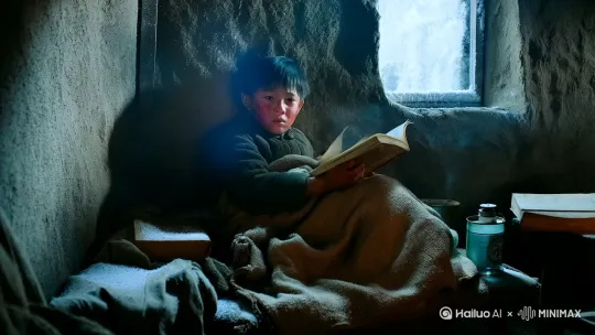 帮我生成一个小孩做在牛背上 还吹着叠子
- **寒门困境**：父亲意外离世后，母亲用布满冻疮的双手支撑家庭，林小满在漏风的土坯房里用煤油灯苦读。
- **求学之艰**：寒冬里用罐头瓶装热水暖手，在操场路灯下背诵课文，用碎布缝制的书包承载知识改变命运的信念。
- **生命转折**：母亲积劳成疾昏倒工地，小满在病房用课本垫着写作业，医院走廊的夜读时光见证少年坚韧。
- **破茧成蝶**：全国物理竞赛金奖成为敲门砖，清华大学录取通知书送达时，母亲颤抖的双手捧起三代人的希望。

我们将重点描写少年在病房守护母亲时依然坚持学习的场景，这个片段最能体现逆境中的坚持与信念的力量。

---
林小满蜷缩在漏风的土坯房里，把冻得通 by Hailuo AI Video Generator