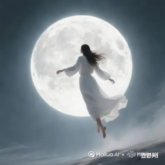 白衣女子飞进月亮里面 by Hailuo AI Video Generator