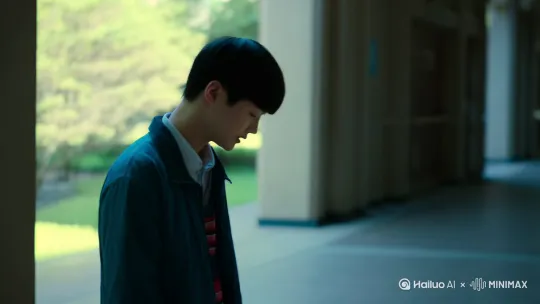 A young Asian male student (college age), walking alone in a quiet school corridor or campus path. He notices a teacher walking from the opposite direction in the distance. The student subtly lowers his head and changes direction to avoid passing by. The scene is cinematic, realistic lighting, over-the-shoulder or medium-long shot, with slightly moody color grading. Emotion: social anxiety, low self-esteem, avoidance. Background slightly blurred, focus on body language. by Hailuo AI Video Generator