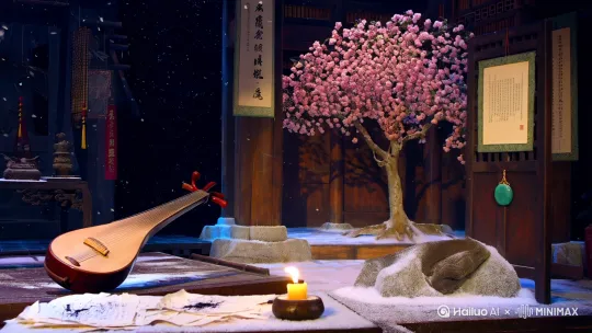 ### **修订版剧本标题：《无题·春蚕泪》**  
**时长：15分钟**  
**参演人数：5人（李商隐、柳枝、韩瞻、令狐小姐、老仆）**  
**主题：爱情、背叛与诗魂的终极抉择**  

---

#### **【舞台布景】**  
*舞台分割为三个时空区域：*  
1. **左侧书房**：墨砚倾斜，满地废稿，烛火将熄（象征创作困境）  
2. **中央庭院**：一株半枯桃树，花瓣混着雪片飘落（暗示时间交错）  
3. **右侧回廊**：悬挂政治密函与断裂玉佩（权力与情感的撕裂）  
*背景音效：由古筝渐转为急促的琵琶扫弦*  

---

### **第一幕：诗谶**  
**（灯光骤亮，李商隐撕碎诗稿，纸屑如雪）**  
**老仆**（颤抖捧茶）：  
> 大人，这已是三更天了……您写的"春蚕到死"，不吉利啊！  

**李商隐**（突然抓住老仆手腕）：  
> 你闻到了吗？这墨里……有桃花的腐味。（低声）十七年前，她就死在这样的雪夜。  

**（闪回灯光起，柳枝披嫁衣立于桃树下）**  

---

### **第二幕：断簪**  
**（令狐小姐甩袖登场，腰间玉佩刻"令狐"二字）**  
**令狐小姐**（讥讽）：  
> 李大人好雅兴！我父亲刚罢官，你就有闲情给柳氏写艳诗？（甩出密信）  

**柳枝**（拾起信，惨笑）：  
> 原来朝廷要你监视令狐家……难怪那日你说"相见时难"。（折断木簪）  

**李商隐**（抓住她手腕）：  
> 那首诗下半阙是——（突然咳血染红袖口）  

**（韩瞻急奔入，官帽歪斜）**  
**韩瞻**：  
> 义山！皇上刚下旨，令狐楚一党全部——（瞥见柳枝，戛然而止）  

---

### **第三幕：焚诗**  
**（狂风骤起，桃花瓣混着灰烬盘旋）**  
**柳枝**（解开嫁衣露出素麻丧服）：  
> 我早该明白，"青鸟"从来不是探看，是送葬的冥鸦！（抓起诗稿投入火盆）  

**李商隐**（癫狂大笑）：  
> 烧得好！这残诗本就该陪葬——（突然温柔）就像当年，你替我焚毁告密信那样。  

**（令狐小姐猛地掀翻火盆，火星四溅）**  
**令狐小姐**：  
> 真感人啊！可惜柳姑娘不知道，那封救令狐家的密信……（贴近李商隐耳语）是你伪造的。  

---

### **第四幕：终局**  
**（所有灯光聚焦于悬空的毛笔，它最终坠入黑暗）**  
**老仆**（独白）：  
> 后来人们说，先生临终前改了最后一句——（沧桑吟诵）"蓬山此去皆骸骨，青鸟衔魂渡忘川"。  

**（柳枝的幻影拾起残破诗笺，李商隐的影子与她背对背渐行渐远）**  

---

#### **【升级说明】**  
1. **悬疑结构**：通过"密信-伪造-焚稿"三反转，将政治阴谋与爱情背叛交织  
2. **道具隐喻**：  
   - 倾斜的墨砚：象征扭曲的道德困境  
   - 混雪桃花：暗示纯洁情感被权力玷污  
3. **台词张力**：关键对白采用"说半句留半句"，如咳血打断的诗句、未说完的圣旨  

**可选高潮设计**：  
- 令狐小姐可突然用匕首划破诗卷，露出内层血迹斑斑的告密名单  
- 李商隐临终前用血在柳枝丧服上补全诗句  

（如需进一步强化戏剧冲突，可增加"幼年李商隐"角色闪回，展现性格成因） by Hailuo AI Video Generator