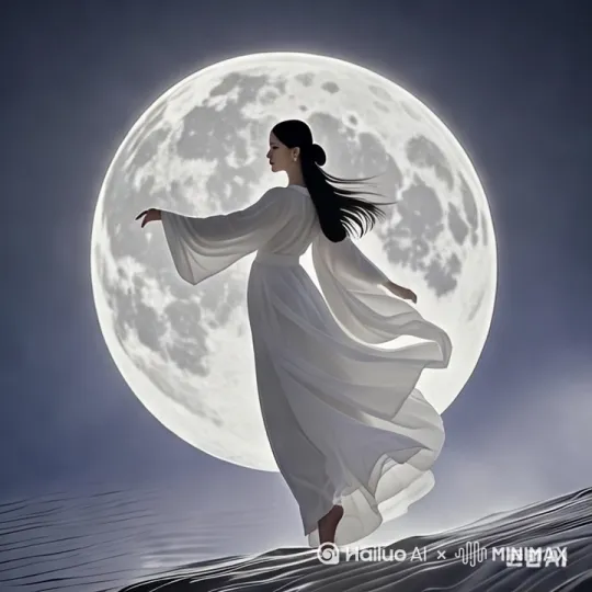 白衣女子走进月亮里面。 by Hailuo AI Video Generator