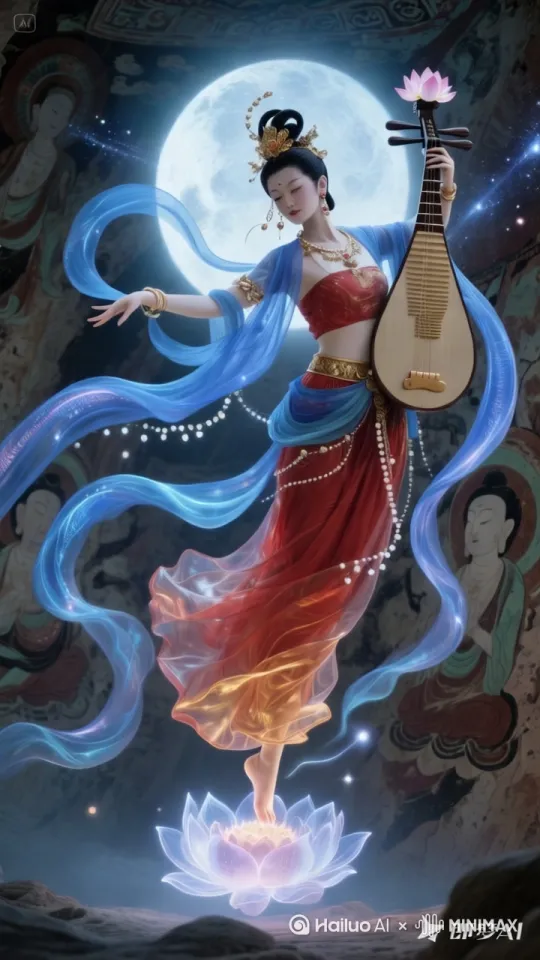 敦煌飞天女仕翩翩起舞 by Hailuo AI Video Generator
