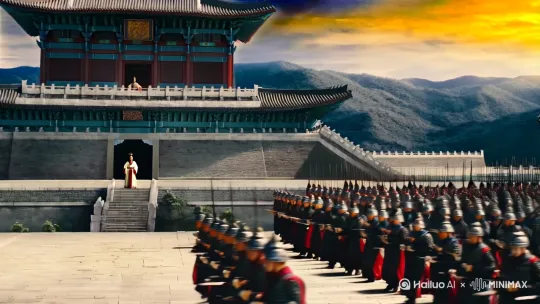 赵武灵王站在丛台观看将士们的军事表演 by Hailuo AI Video Generator