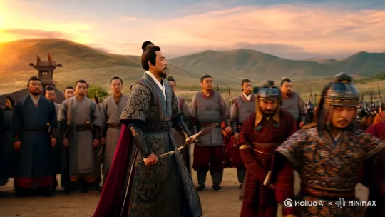 赵武灵王视察全国各地看到胡人的服装也效仿胡人大力推广胡服骑射 by Hailuo AI Video Generator