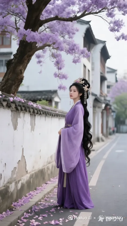 快速高空跟踪镜头移动，无人机视角，
一个超现实的高速梦境序列相机紧密跟
踪，相机从略高位置的俯视角度紧密跟
踪从左后方向右后方移动，随着角色迅
速穿越场景。环境是动态的，超级快速
变化。人物像仙女一样飞向空中，飞的
很高，轻松地在空中向前快速滑行，双
臂向两侧伸展，头部向前捕捉平滑水平
飞行的感觉。头发、衣服随风摇摆下面
有跟图片中同样的山顶，脚后持续冒着
烟雾，就像喷气机一样，运动模糊和光
迹增强了速度感和流畅性。超级快速移动。 by Hailuo AI Video Generator