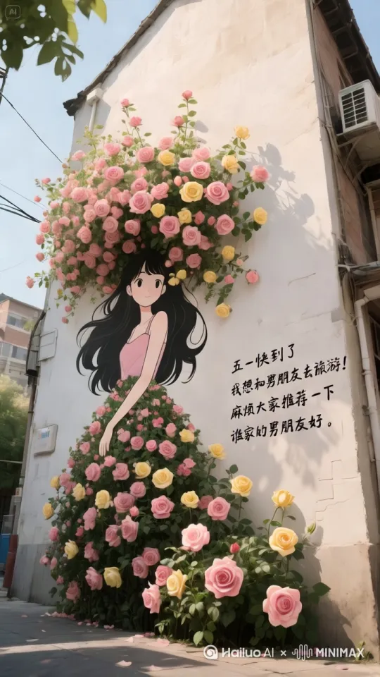 人物不动，花随风摇曳 by Hailuo AI Video Generator