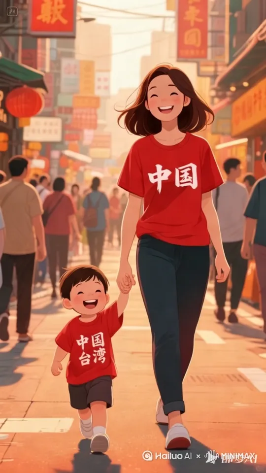 母亲和儿子走在大街上有说有笑[左移,推进,右摇] by Hailuo AI Video Generator