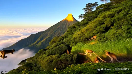 金顶云海+灵猴互动+穷游干货三连击！高铁直达峨眉山站，景区大巴10分钟开冲！学生证门票立省40r，夜宿山脚民宿80r/晚（记得砍价）。清晨6点坐首班缆车抢占日出C位，羽绒服租30r拍佛光大片。下山必经生态猴区，零食藏好！豆腐脑+叶儿粑在山腰小店吃更地道，人均15r管饱。轻装穿防滑鞋，带充电宝+防晒喷雾，沿途5个免费热水点。隐藏路线：清音阁往五显岗走人少景美，手机直出都像修仙剧现场！避雷指南：别穿红色招惹猴哥，雨天别买高价鞋套，末班车18点注意时间。毕业旅行这样玩，朋友圈素材多到发三天！有电影画面质感，光线自然人物形象生动有趣 by Hailuo AI Video Generator