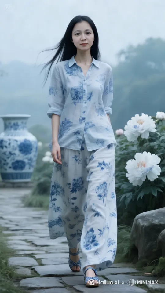 镜头拉远，美女微笑向前走，显得非常有气质 by Hailuo AI Video Generator