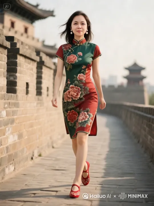不运镜，美女微笑着，优雅地向前走，人物五官不变 by Hailuo AI Video Generator