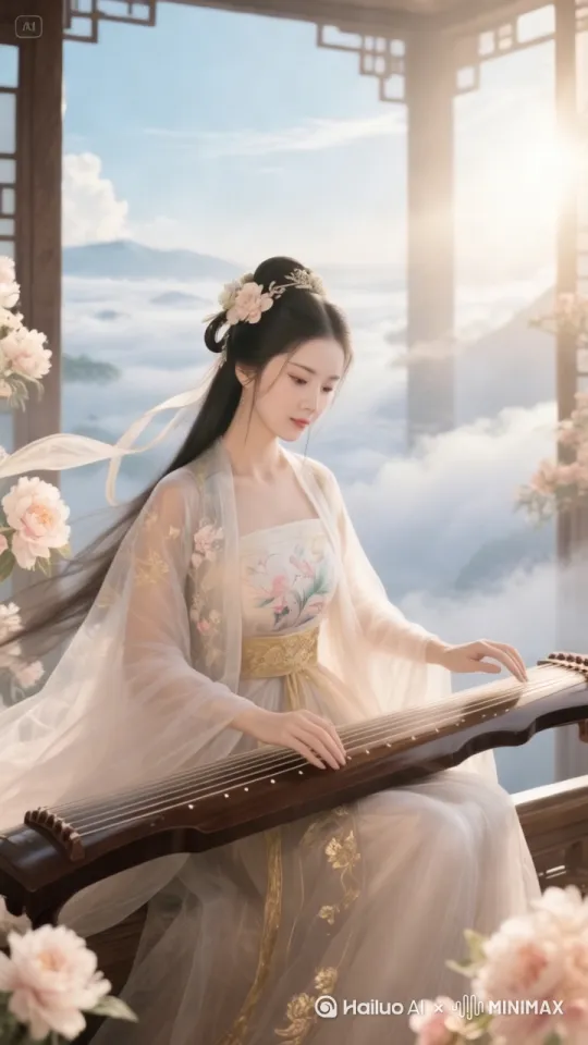 右摇，弹琴，风起云涌，风吹云动 by Hailuo AI Video Generator