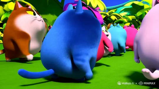 很多胖猫去上学包括蓝色胖猫 by Hailuo AI Video Generator
