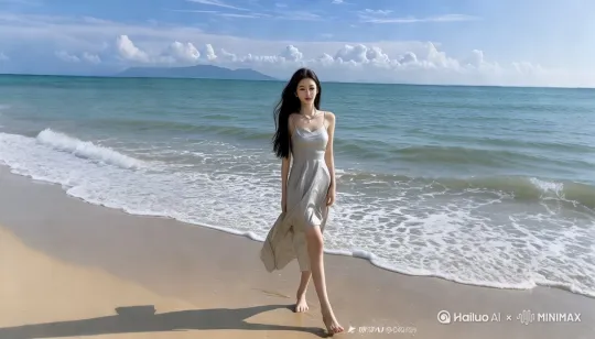 像仙女一样飞向空中，轻松地在空中滑行，双臂向两侧伸展，头部向前，捕捉平滑水平飞行的感觉头快速移动发衣服随风摆动摆动，运动模糊光迹增强 by Hailuo AI Video Generator