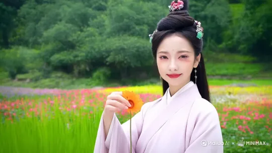 国风美女便便可以有生森林，有花有草 环境也好，其他你随意想象，带四五个不同的镜头，大概在10秒左右 by Hailuo AI Video Generator