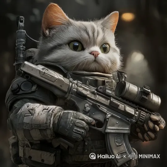 ，梨花猫拿着枪不停的扫射着 by Hailuo AI Video Generator